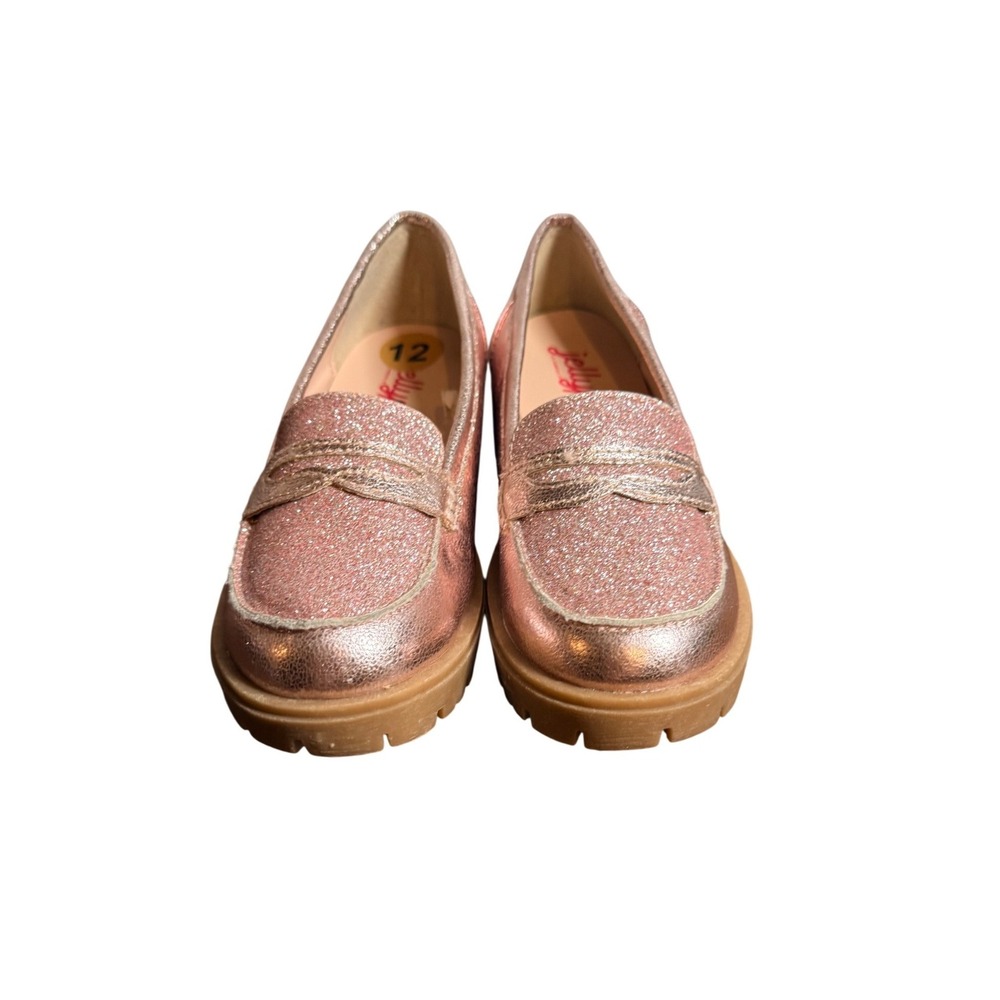 Jellypop Toddler Side Step Rose Gold Metallic Glitter Chunky Penny Loafers 12M